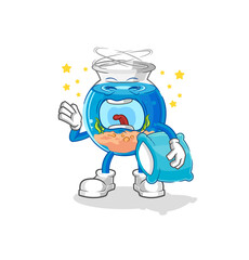 fish bowl yawn character. cartoon mascot vector