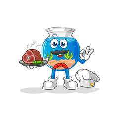 fish bowl chef with meat mascot. cartoon vector