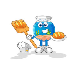 fish bowl baker with bread. cartoon mascot vector