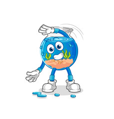 fish bowl stretching character. cartoon mascot vector