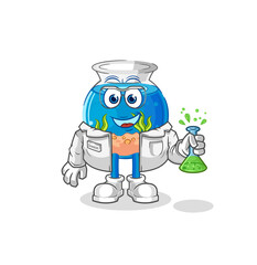 fish bowl scientist character. cartoon mascot vector