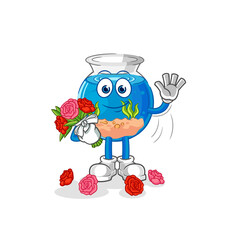 fish bowl with bouquet mascot. cartoon vector
