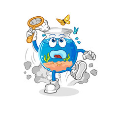 fish bowl catch butterfly illustration. character vector