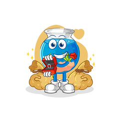 fish bowl propose with ring. cartoon mascot vector