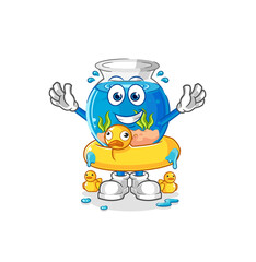 fish bowl with duck buoy cartoon. cartoon mascot vector