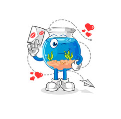 fish bowl hold love letter illustration. character vector