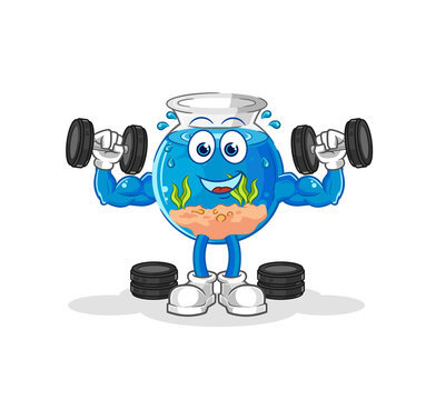 fish bowl weight training illustration. character vector