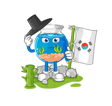 fish bowl korean character. cartoon mascot vector