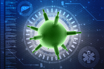 3d rendering Virus bacteria cells in digital background, Medical and Healthcare background