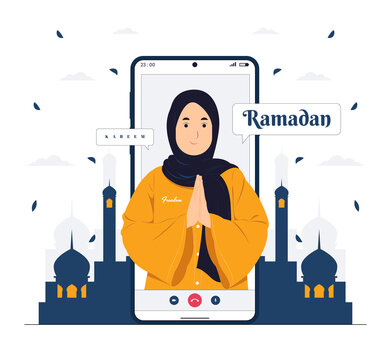 Woman in Ramadan Kareem concept illustration