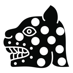 Head of a jaguar or spotted feline cat. Native American art of Aztec Indians from Mexican codex. Black and white silhouette. © Olena