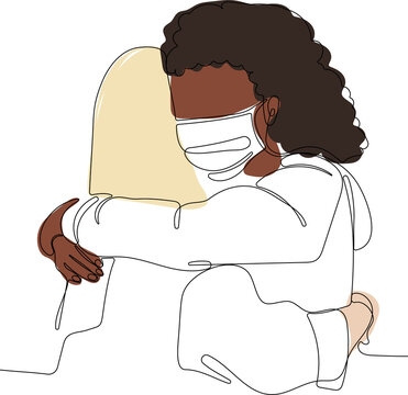 recommend clip art: Continuous drawing of a line of a friendshipe portrait of two girls hugging. Vector illustration. One continuous line is a concept. 