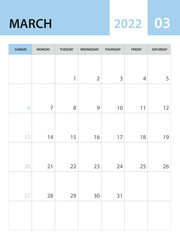 March 2022 template, Calendar 2022 template vector, planner monthly design, desk calendar 2022, wall calendar design, minimal style, advertisement, poster, printing media, simple creative vector