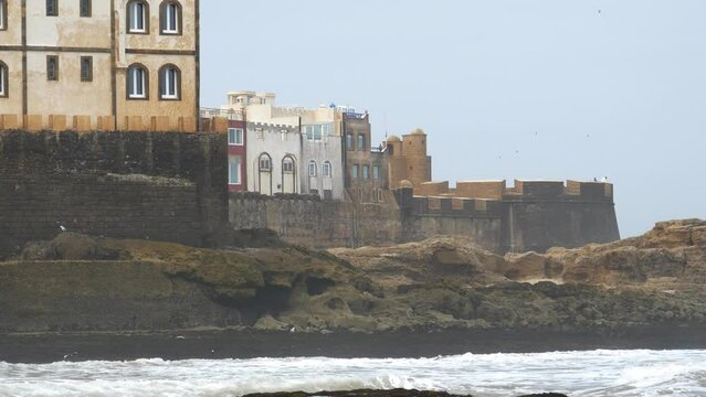 The coastal city walls of Essaouira in Morocco