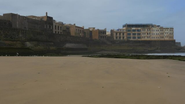 General view of Essaouira in Morocco. Sand and mist.