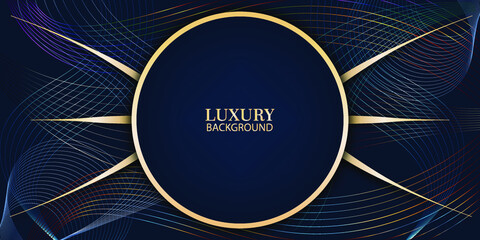 luxury abstrack background with line element partern. Elegant curve geometric golden shape on dark blue background