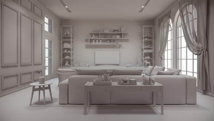 3d rendering. Interior house modern open living space with kitchen.Loft style Duplex apartment residence.Home decoration luxury  interior design.