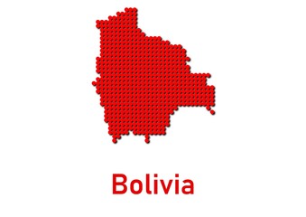 Bolivia map, map of Bolivia made of red dot pattern and name.