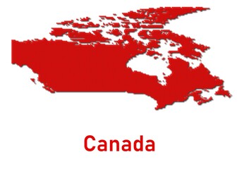 Canada map, map of Canada made of red dot pattern and name.