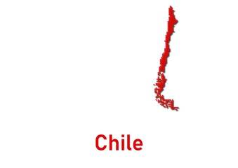 Chile map, map of Chile made of red dot pattern and name.