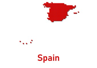 Spain map, map of Spain made of red dot pattern and name.