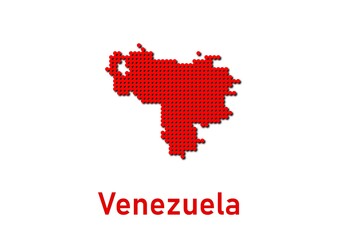 Fototapeta premium Venezuela map, map of Venezuela made of red dot pattern and name.