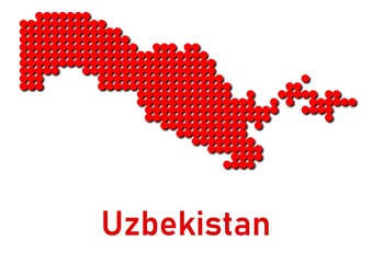 Fototapeta premium Uzbekistan map, map of Uzbekistan made of red dot pattern and name.