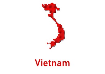 Vietnam map, map of Vietnam made of red dot pattern and name.