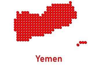 Fototapeta premium Yemen map, map of Yemen made of red dot pattern and name.