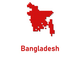 Obraz premium Bangladesh map, map of Bangladesh made of red dot pattern and name.