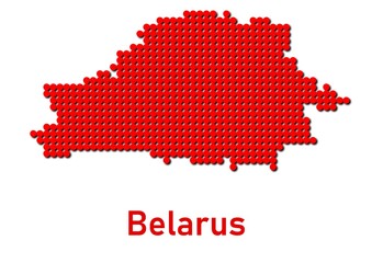 Belarus map, map of Belarus made of red dot pattern and name.