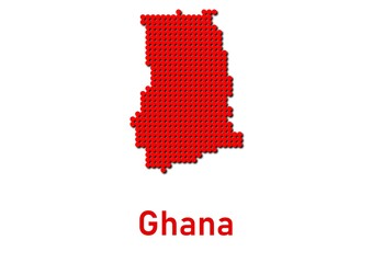 Ghana map, map of Ghana made of red dot pattern and name.