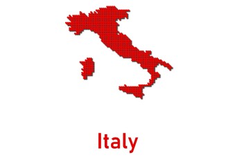 Italy map, map of Italy made of red dot pattern and name.