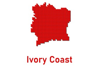 Ivory Coast map, map of Ivory Coast made of red dot pattern and name.