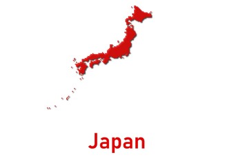 Obraz premium Japan map, map of Japan made of red dot pattern and name.