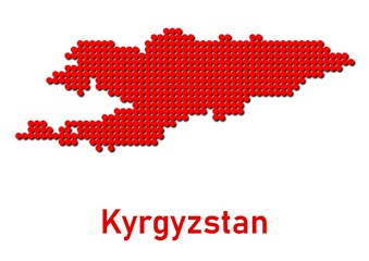 Kyrgyzstan map, map of Kyrgyzstan made of red dot pattern and name.