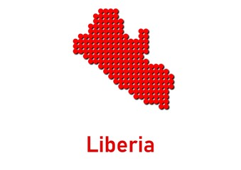 Obraz premium Liberia map, map of Liberia made of red dot pattern and name.