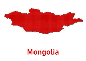 Mongolia map, map of Mongolia made of red dot pattern and name.