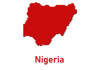 Obraz premium Nigeria map, map of Nigeria made of red dot pattern and name.