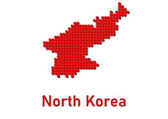North Korea map, map of North Korea made of red dot pattern and name.