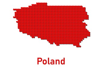 Poland map, map of Poland made of red dot pattern and name.