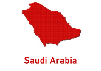 Saudi Arabia map, map of Saudi Arabia made of red dot pattern and name.