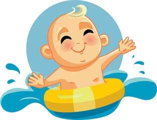 Baby Swimming Vector Mascot Character Cartoon Illustration