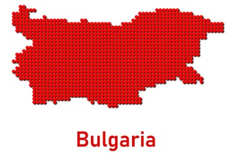 Bulgaria map, map of Bulgaria made of red dot pattern and name.