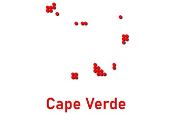 Cape Verde map, map of Cape Verde made of red dot pattern and name.