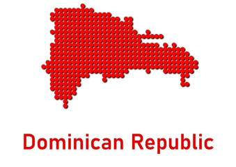 Obraz premium Dominican Republic map, map of Dominican Republic made of red dot pattern and name.