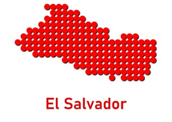 El Salvador map, map of El Salvador made of red dot pattern and name.