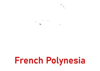 French Polynesia map, map of French Polynesia made of red dot pattern and name.