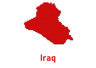 Iraq map, map of Iraq made of red dot pattern and name.