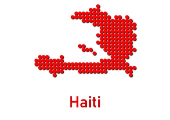 Haiti map, map of Haiti made of red dot pattern and name.
